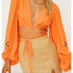 SOLD NWT VRG GIRL criss cross linen blouse